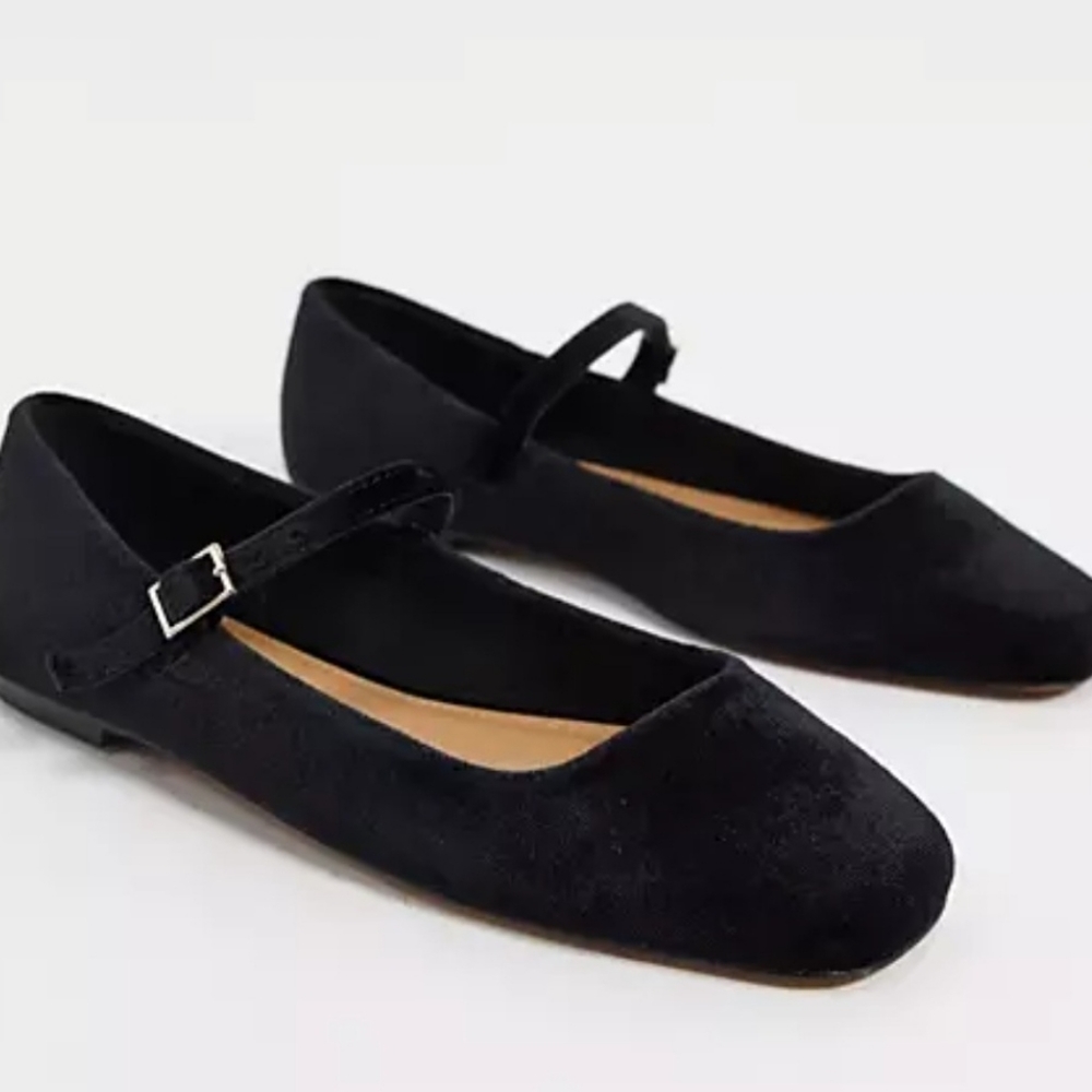ASOS DESIGN Velvet Mary Jane Ballet Flats